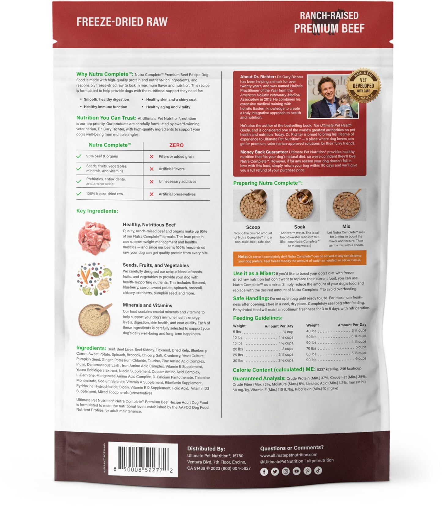 ULTIMATE PET NUTRITION Nutra Complete, 100% Freeze Dried Raw Veterinarian Formulated Dog Food with Antioxidants Prebiotics and Amino Acids (1 Pound, Beef)