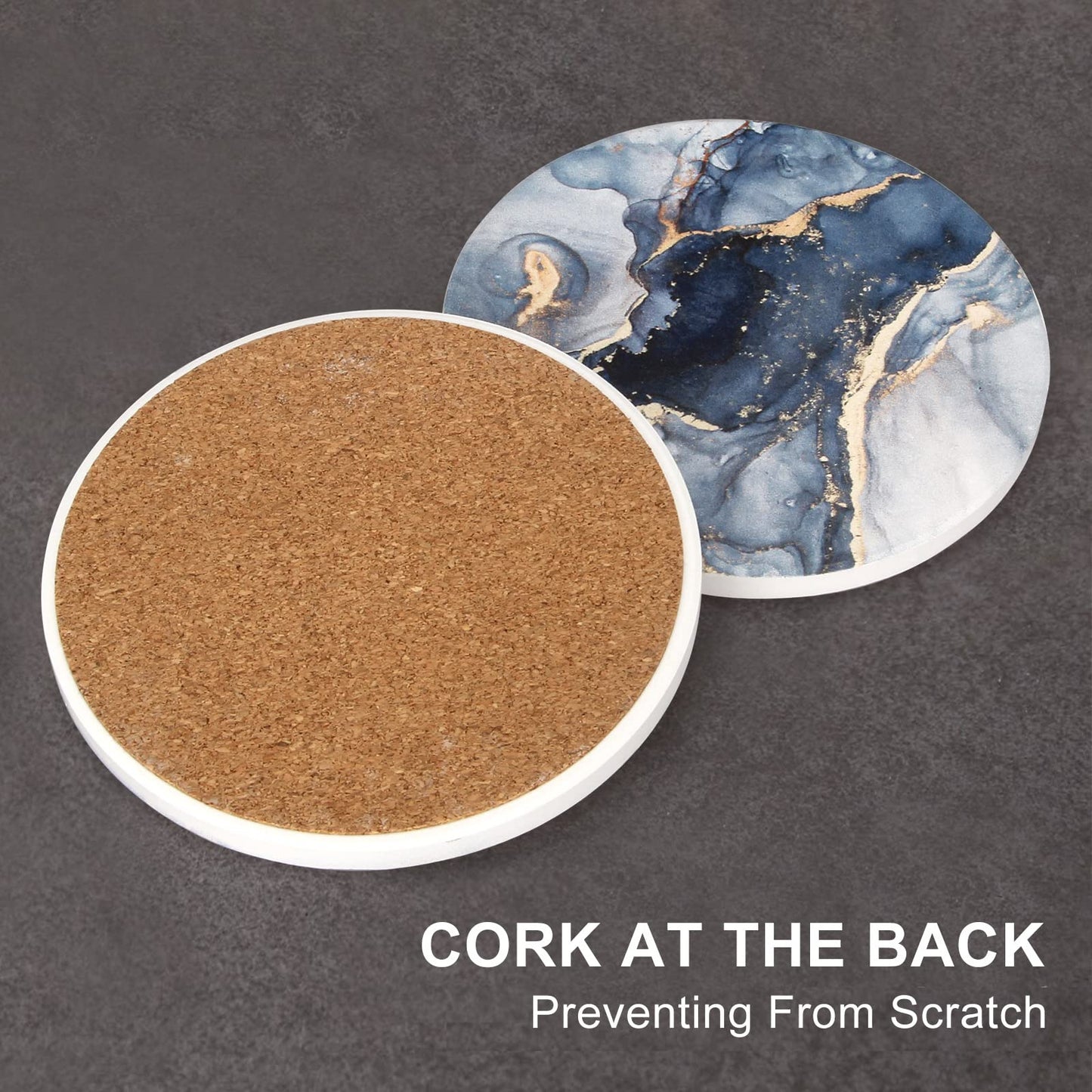 6 Pcs Navy Blue Marble Abstract Ceramic Coasters with Holder Best Absorbent Drink Coasters Round Ceramic Table Coasters Set Decorative Coffee Cup Beverage Coasters Wine Beer Bar Coasters