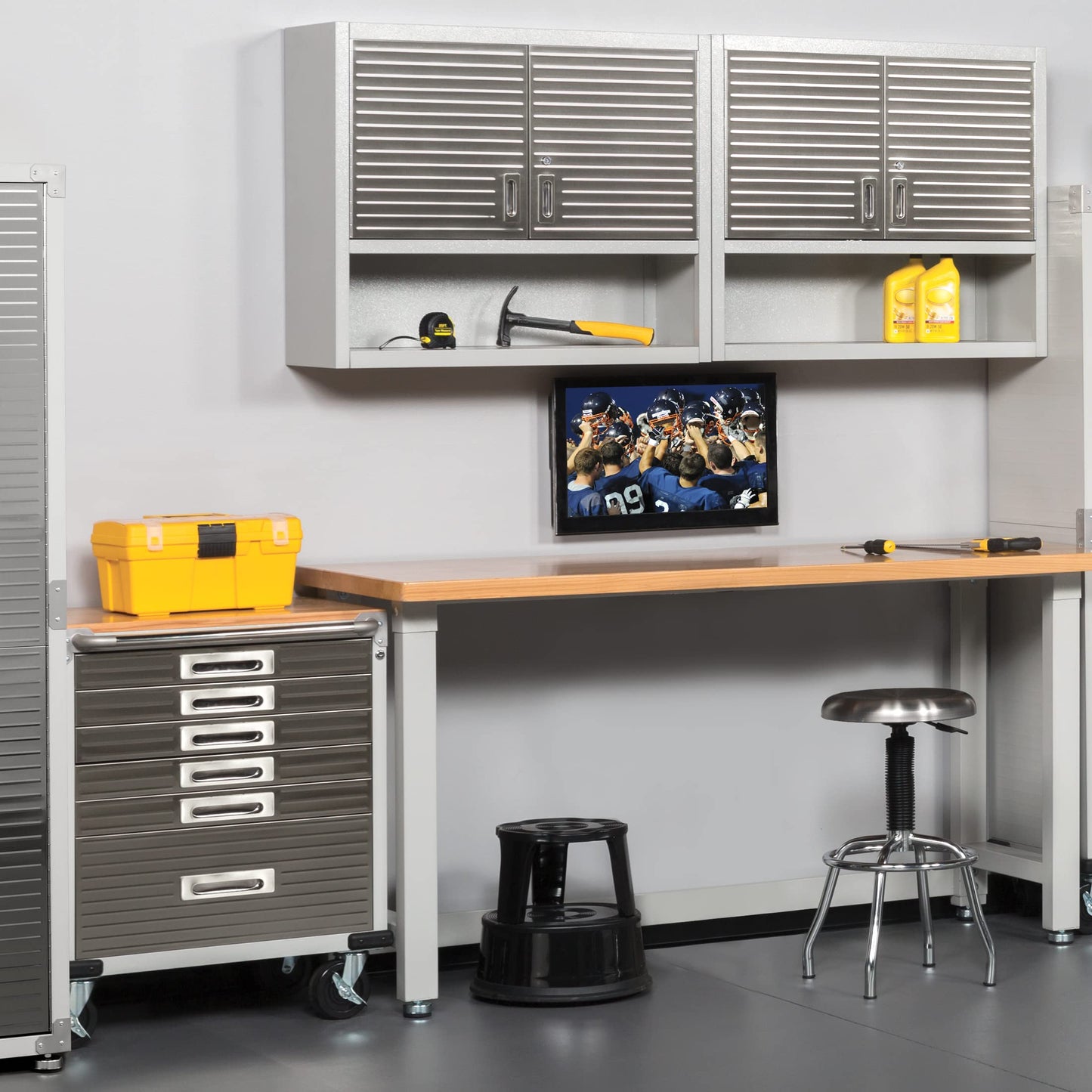 Seville Classics UltraHD Heavy Duty Rolling Cabinet Workbench Table w/Solid Wood Top, Workstation for Garage, Office, Workshop, Granite, 6-Drawer (28" W x 18" D