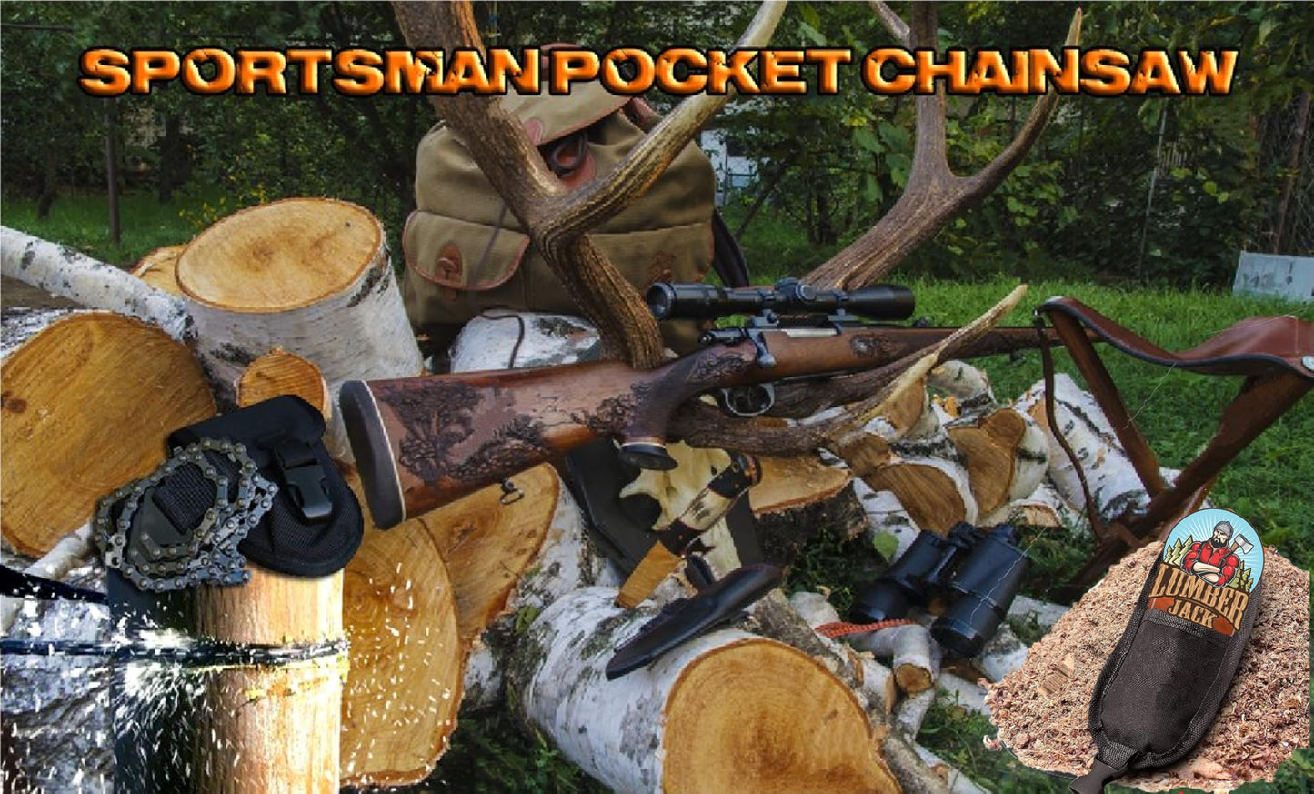 Sportsman Pocket Chainsaw - Camping Folding Hand Saw With Free Fire Starter, 36-Inch Heavy Duty Chain 48 Teeth, Best Pocket Saw for Survival Gear, Hunting, Backpacking, Tree Trimming or Emergency Kit