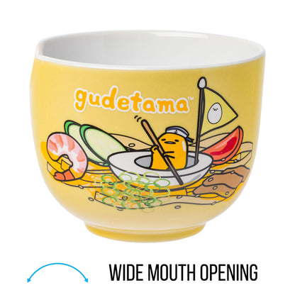 Silver Buffalo Sanrio Hello Kitty and Friends Gudetama Lazy Egg Sailing In Ramen Ceramic Ramen Noodle Rice Bowl with Chopsticks, Microwave Safe, 20 Ounces