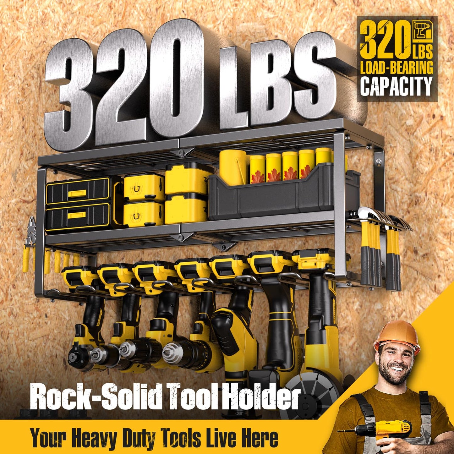 Spampur Power Tool Organizer for Tool Storage, Drill Holder Wall Mount with Charging Station, Tool Holder and Storage Rack for Garage Organization, Heavy Duty Metal Tool Shelf with Battery Holder