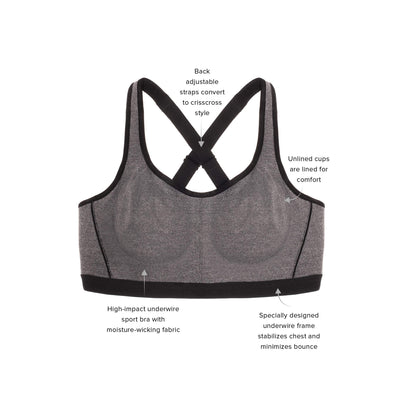 Wacoal Women's Sport Convertible Underwire Bra, Grey Heather, 38D