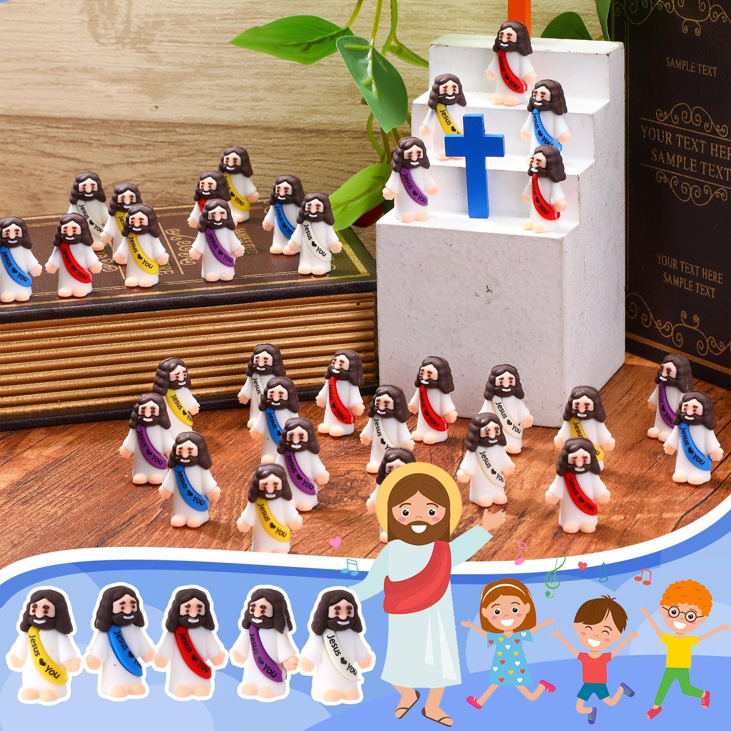 Bememo 25 Pcs Little Jesus Figures Original Design Jesus Love You Mini Rubber Toys to Hide and Seek Christmas Religious Party Favors Sunday School Baptism Gifts(Lively Colors)