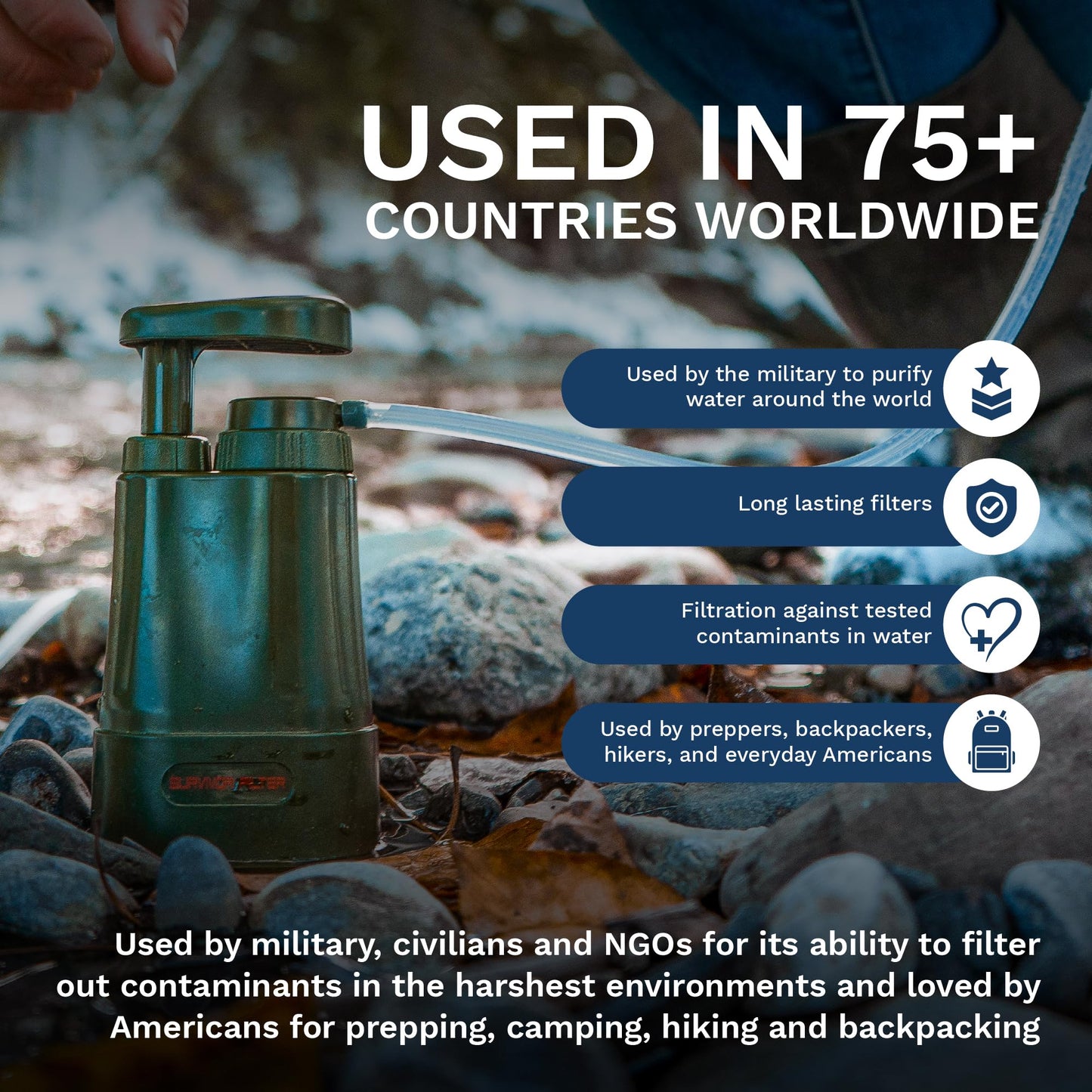 Survivor Filter PRO - Hand Pump Camping Water Filtration System Survival - Water Purifier Survival