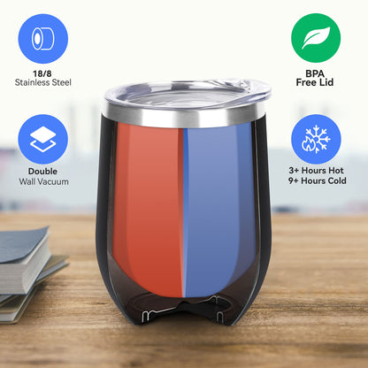 DOMICARE Stainless Steel Wine Tumbler Bulk with Lid, Personalized Insulated Tumblers Set, 12oz Travel Coffee Cups Pack of 12, Black