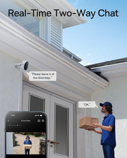 Baseus Solar Security Cameras Wireless Outdoor, N1 2-Cam Kit with Solar Panel 3W, 2K Color Night Vision Camera for Home Security, Solar-Powered, IP67, No Monthly Fee, 16TB Expandable Local Storage