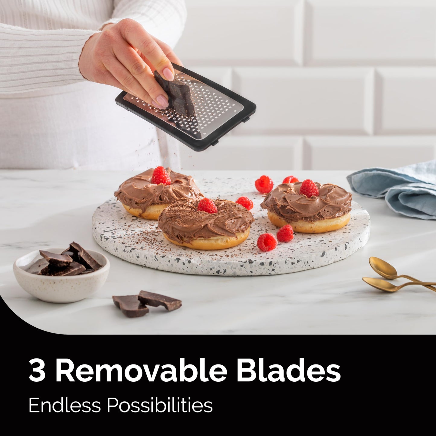 Cheese Grater with Garlic Crusher- Box Grater Vegetable Shredder with 3 Stainless Steel Blades - Graters for Kitchen- Cheese Graters with Handle - Garlic Mincer Tool and Vegetable Peeler