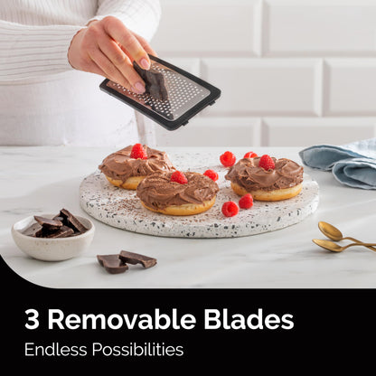 Cheese Grater with Garlic Crusher- Box Grater Vegetable Shredder with 3 Stainless Steel Blades - Graters for Kitchen- Cheese Graters with Handle - Garlic Mincer Tool and Vegetable Peeler