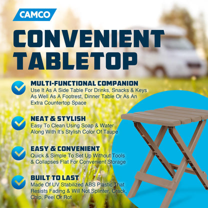Camco 21045 Small Quick-Folding Adirondack Table, Plastic, Taupe