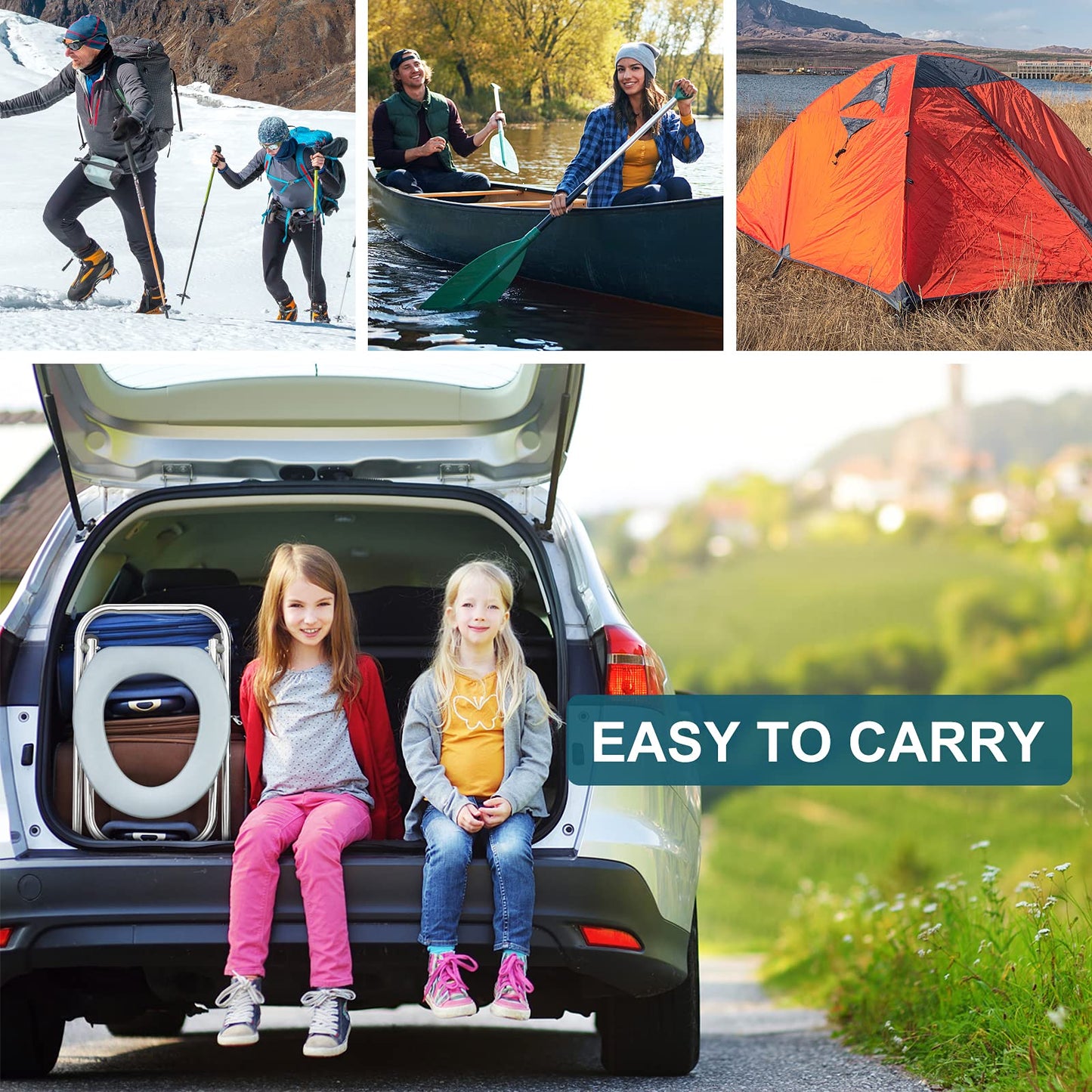 BLIKA Portable Toilet for Camping, 400LBS Stainless Steel Foldable Camp Travel Toilet for Adults, 16-Inch for Truckers, Camping, RV Travel, Road Trips, Outdoor Use