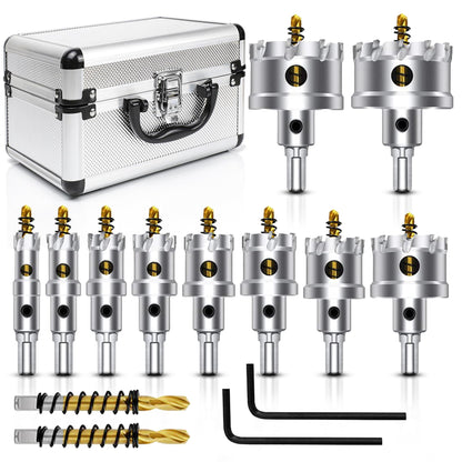 ASNOMY 12PCS TCT Hole Saw Kit for Hard Metal, 5/8"-2-1/8" Inch Tungsten Carbide Tipped Hole Cutter Set with Titanium-Plated Pilot Drill bit for Metal, Stainless Steel, Iron, Wood, Plastic