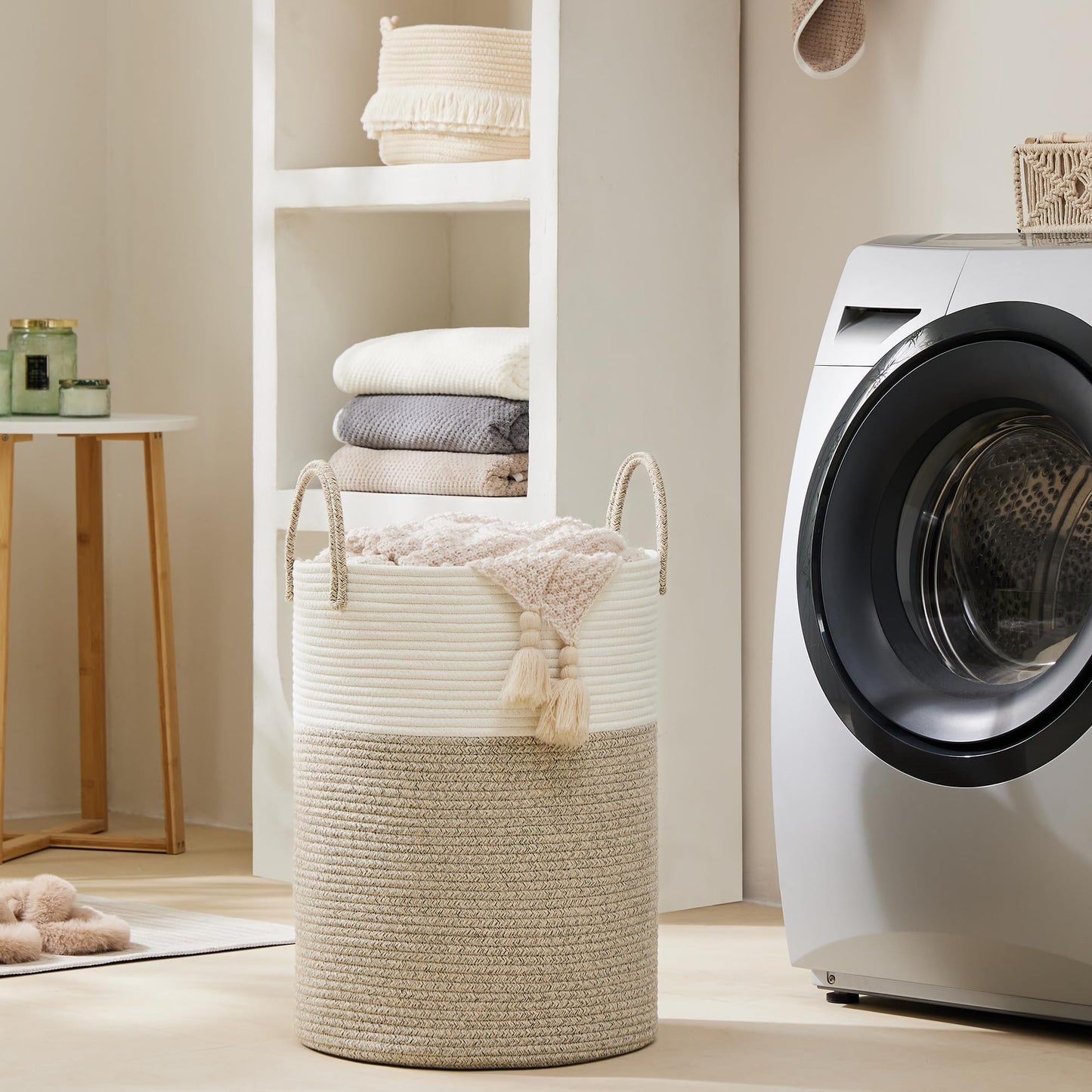 Cotton Rope Laundry Basket by YOUDENOVA, 72L Woven Collapsible Laundry Hamper, Clothes Hamper with Reinforced Handles in the Laundry Room, Bedroom, Bathroom, Brown