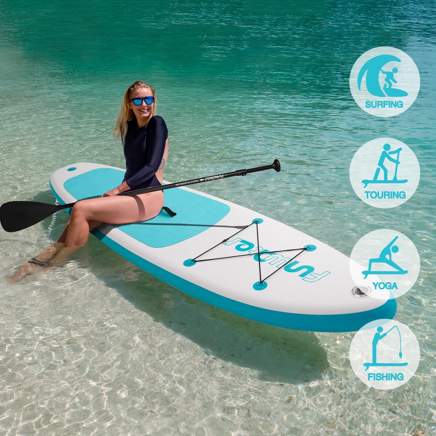 FunWater SUP Inflatable Stand Up Paddle Board 10'6×33"×6" Ultra-Light Inflatable Paddleboard with ISUP Accessories,Fins,Adjustable Paddle, Pump,Backpack, Leash