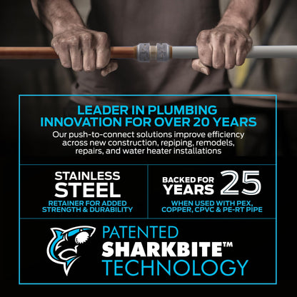 SharkBite Max 1/2 Inch Coupling, Push to Connect Brass Plumbing Fitting, PEX Pipe, Copper, CPVC, PE-RT, HDPE, UR008A