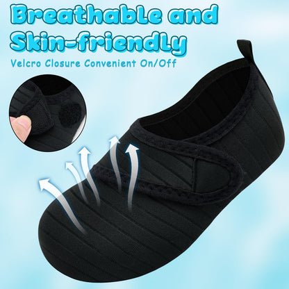 VIFUUR Kids Water Shoes Boys Girls Barefoot Water Sports Socks Hook&Loop Beach Shoes Quick Dry Aqua Socks Swim Walking Outdoor Sports for Toddler Black-30/31