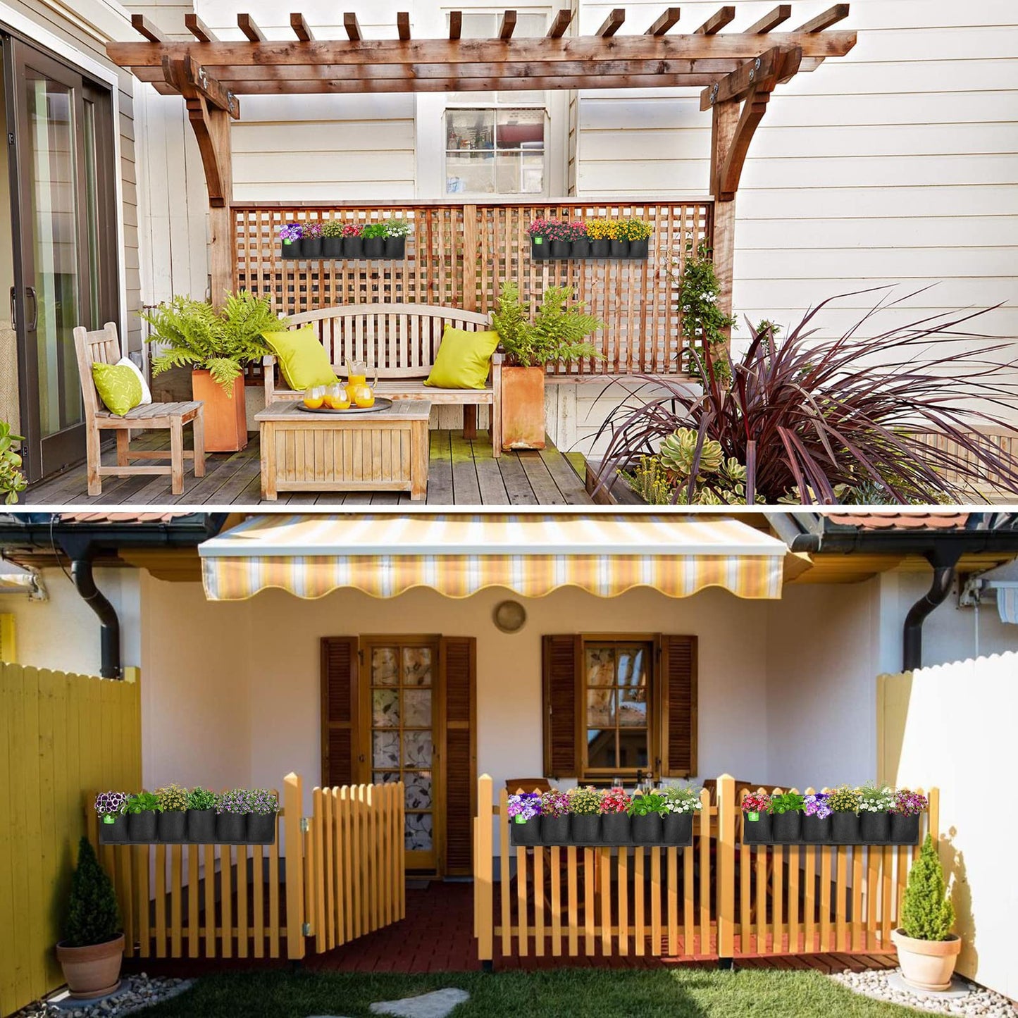 ANGTUO 6 Pockets Hanging Planters for Outdoor Plants, One Pack Wall Planter Vertical Garden, Hanging Plant Holder for Railing, Balcony, Fence