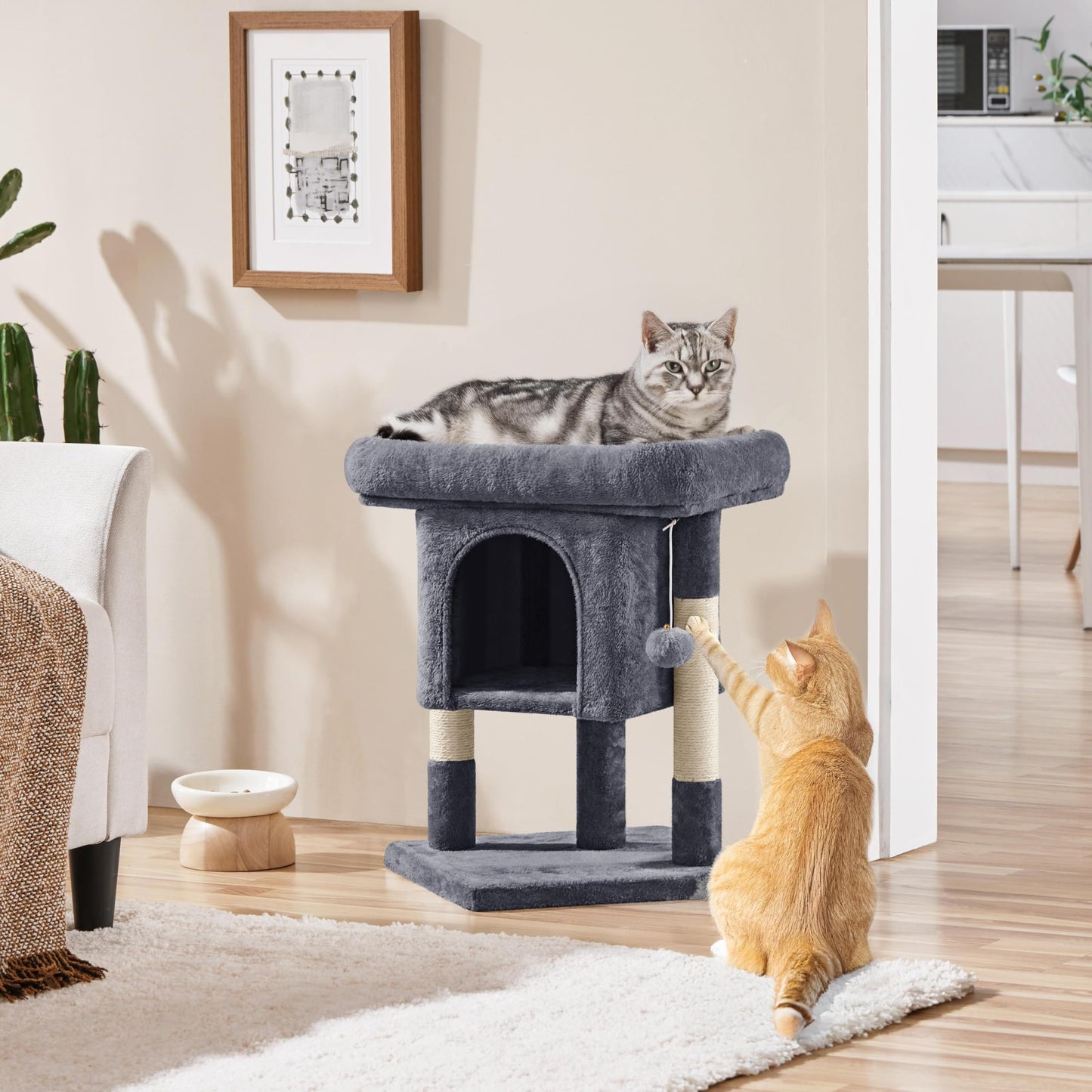 Yaheetech 23.5in Cat Tree Tower, Cat Condo with Sisal-Covered Scratching Posts, Cat House Activity Center Furniture for Kittens, Cats and Pets - Dark Gray