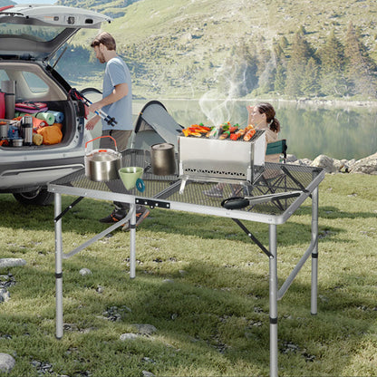 RedSwing Portable Grill Table for Outside, Aluminum Folding Grill Stand Table for Outdoor Camping Picnic BBQ, Lightweight Adjustable Height, 36"x24"x15"/28" Sliver