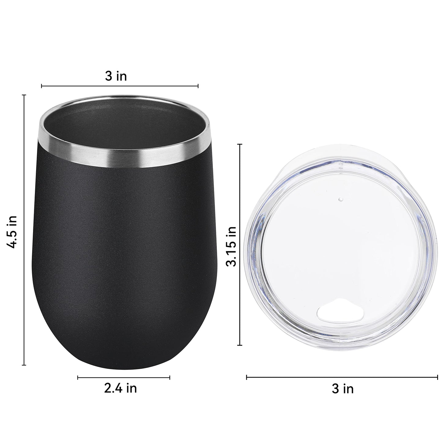 DOMICARE Stainless Steel Wine Tumbler Bulk with Lid, Personalized Insulated Tumblers Set, 12oz Travel Coffee Cups Pack of 12, Black