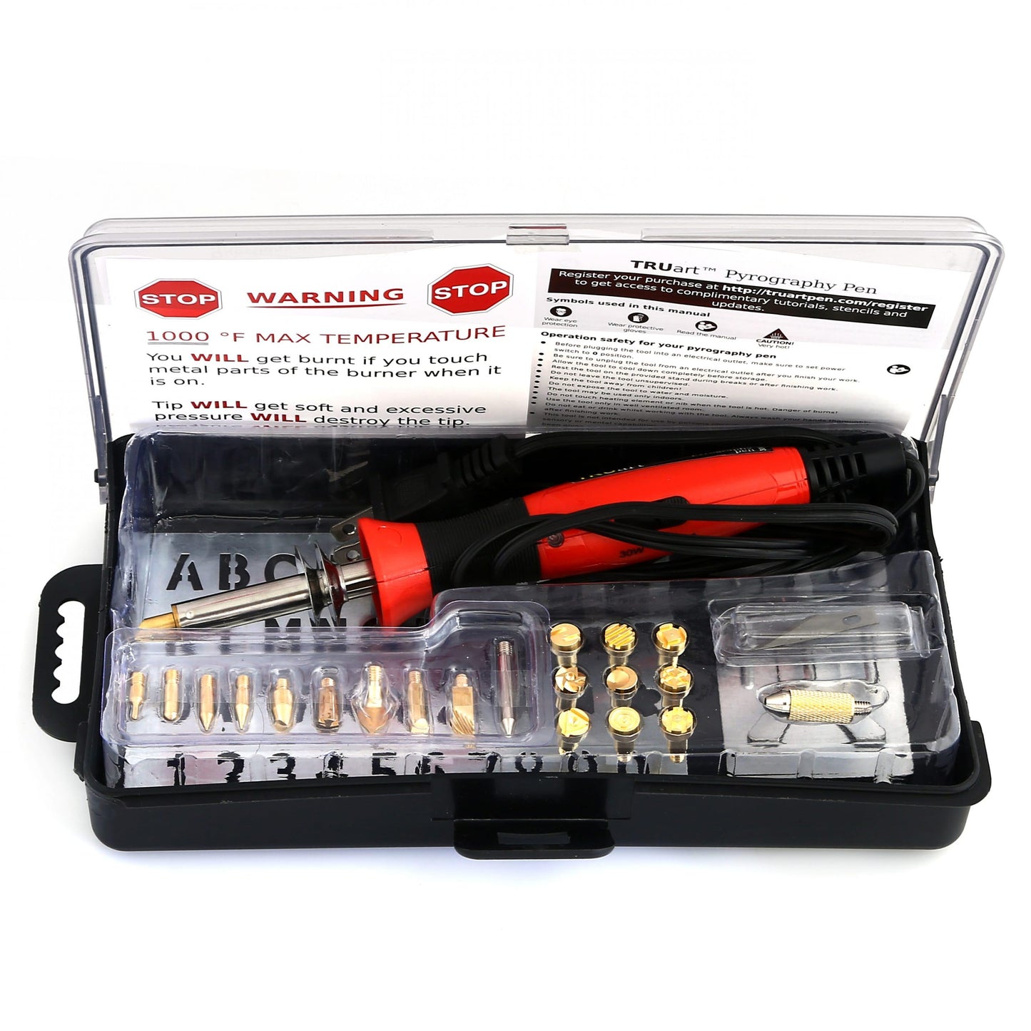 TRUArt Wood Burning Leather Pyrography Pen - Best Woodburning Crafts Tool Kit Set - Comes with 21 Different Tips - Dual Power Mode - 30W and 15W, Gourd