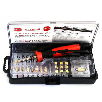 TRUArt Wood Burning Leather Pyrography Pen - Best Woodburning Crafts Tool Kit Set - Comes with 21 Different Tips - Dual Power Mode - 30W and 15W, Gourd