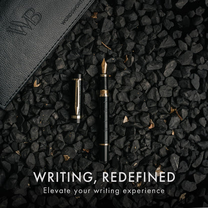 Wordsworth & Black Primori Fountain Pen Set [Black Gold]; Medium Nib, Gift Case, 24 Ink Cartridges, Refill Converter, Manual; Journaling, Calligraphy, Smooth Writing Pens; Left & Right Handed