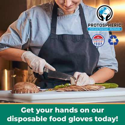 Protospheric Disposable Gloves for Food Prep - Super Poly Kitchen Grade Food Safe Gloves - Perfect for Cooking and Serving