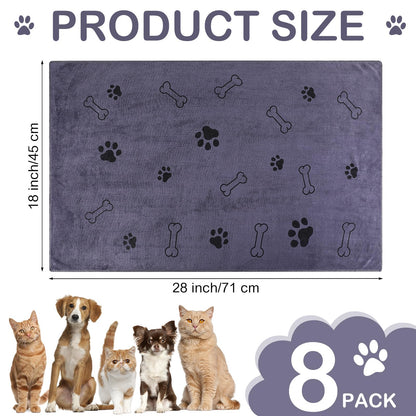 Chumia 8 Pcs Dog Towels for Drying Dogs Cats Pet Towels Bulk Puppy Microfiber Quick Drying Paw Bath Bathing Supplies Absorbent for Medium Pets(Gray,18 x 28 Inch)