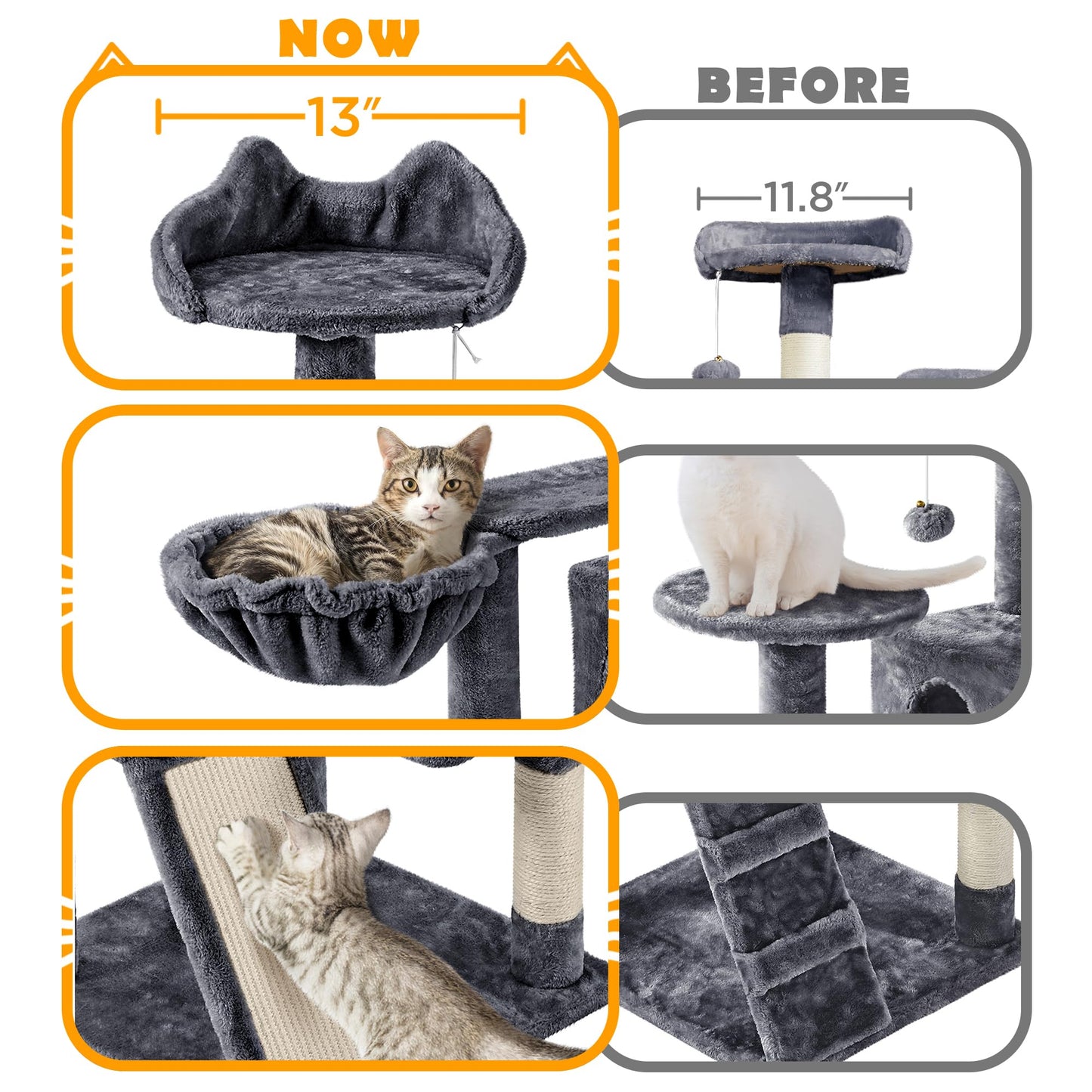 Yaheetech 57 inches Cat Tree for Indoor Cats, Multi-Level Cat Tower w/ 3 Perches, 2 Cat Condos, 2 Hanging Balls and Scratching Posts, Dark Gray