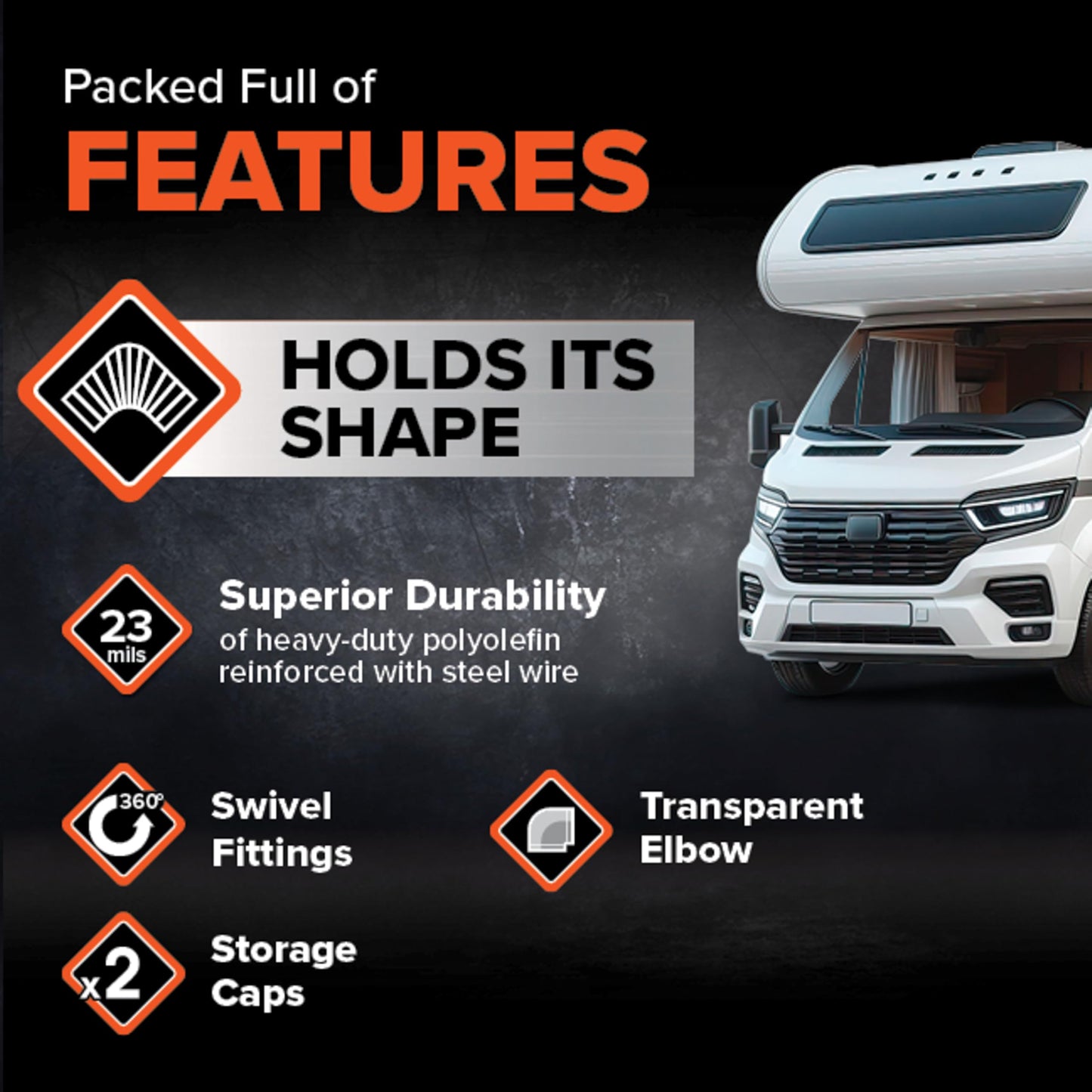 Camco RhinoFLEX 15-Ft RV Sewer Hose Kit - Features Clear Elbow Fitting w/Removable 4-in-1 Adapter - Connects to 3” Slip or 3”/3.5”/4” NPT Threaded Sewer Connection (39770)