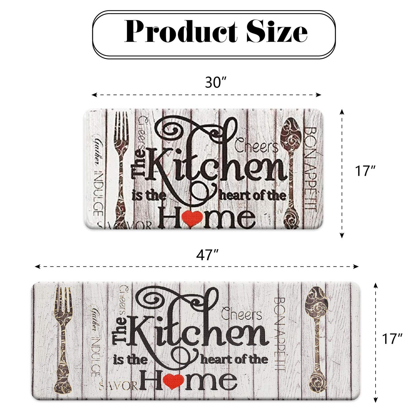 FRESHMINT Farmhouse Kitchen Mats Sets 2 Piece Cushioned Anti-Fatigue Comfort Mat for Home & Office Ergonomically Engineered Memory Foam Kitchen Rug Waterproof Non-Skid, 30" by 17" + 47" by 17",Home