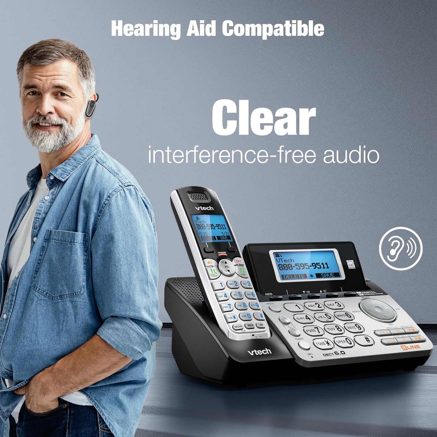 VTech DS6151-2 2 Handset 2-Line Cordless Phone System for Home or Small Business with Digital Answering System & Mailbox on Each line, Silver