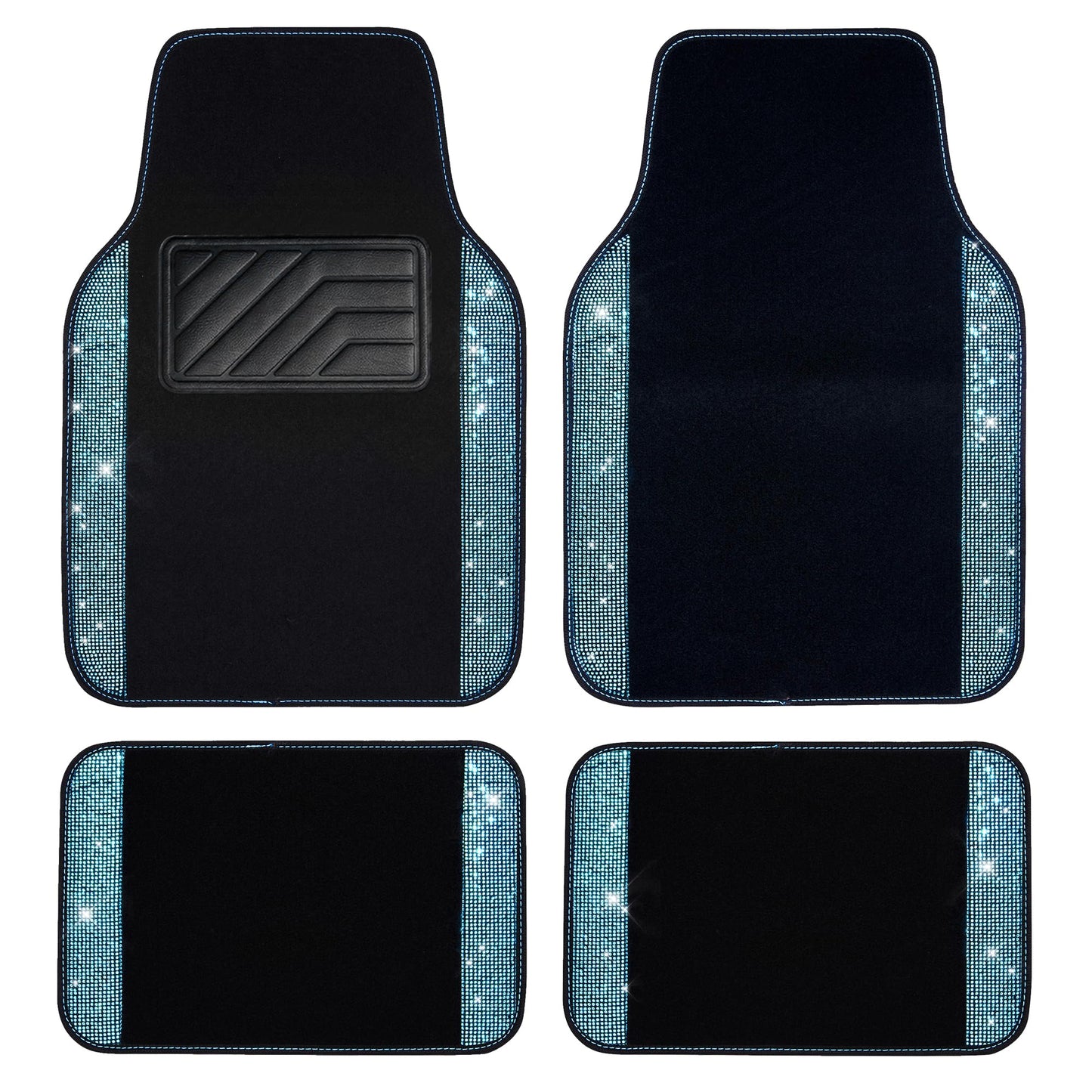CAR PASS Bling Rhinestones Diamond Waterproof Car Floor Mat, Crystal Sparkly Shining Glitter Carpet, Anti-Slip PVC Heel Pad Universal for Interior Auto SUV,Sedan,Van,4pcs Girly Women Mint Teal Diamond