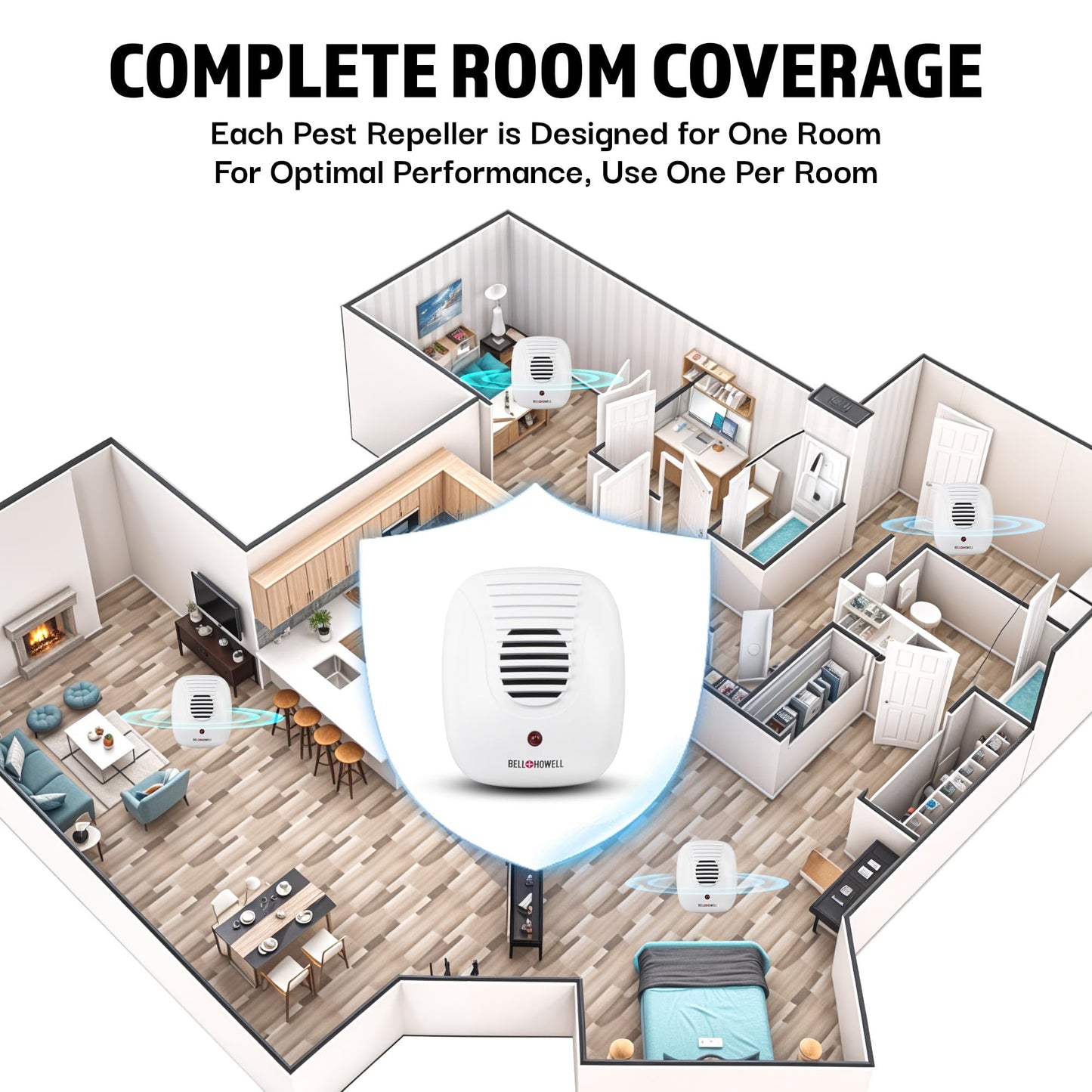 Bell+Howell Upgraded 2025 Ultrasonic Pest Repeller Indoor 4 Pk, Mice Repellent Indoor Home Kit, DIY Pest Control at Home, Plug in Spider Repellent, Rodent Repellent, Bug, Insect, Family & Pet Safe