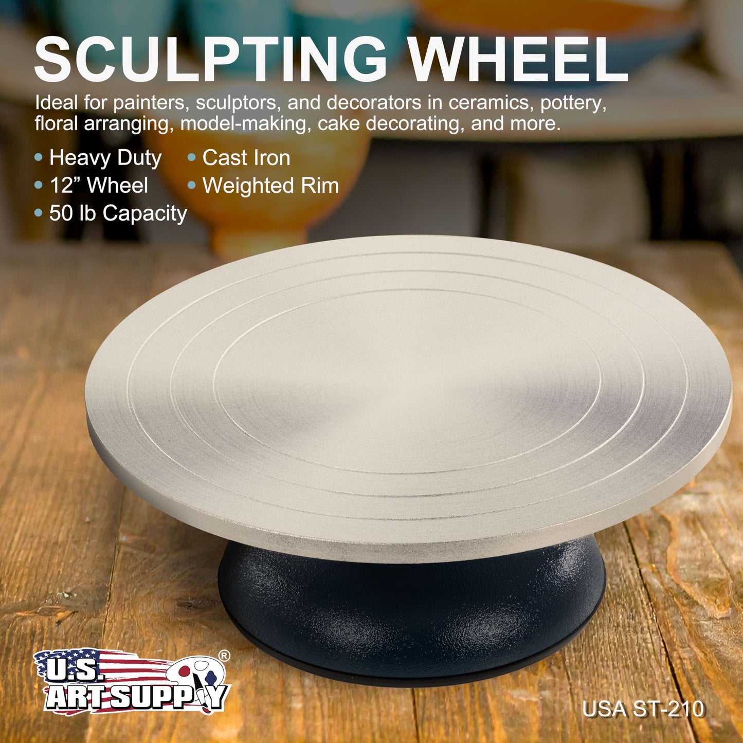 US Art Supply Large 12" Diameter Sculpting Wheel- Heavy Duty All Metal Construction & Turntable with Ball Bearings