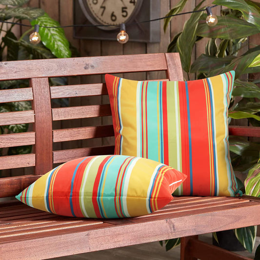 Pyonic Outdoor Pillow Covers Waterproof Throw Pillow Covers Set of 2,Decorative Square Beach Pillowcase Patio Pillows for Porch Furniture Tent Garden Couch,Color Stripe(Red) 20x20Inches