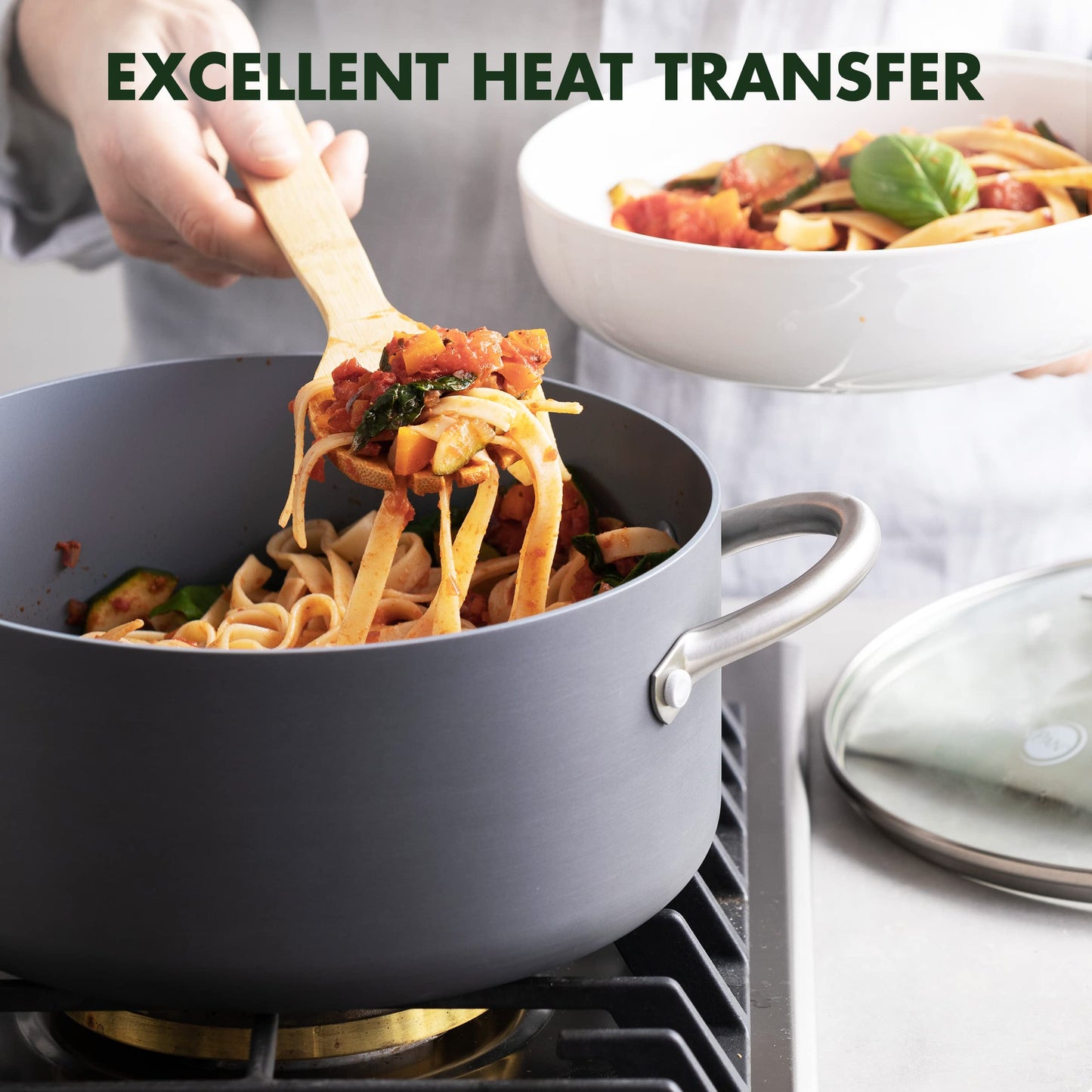 GreenPan Lima Hard Anodized 5QT Stock Pot with Lid, Healthy Ceramic Nonstick, PFAS-Free Nontoxic Pots and Pans, Oven & Broiler Safe Cookware, Stainless Steel Handles, Gray