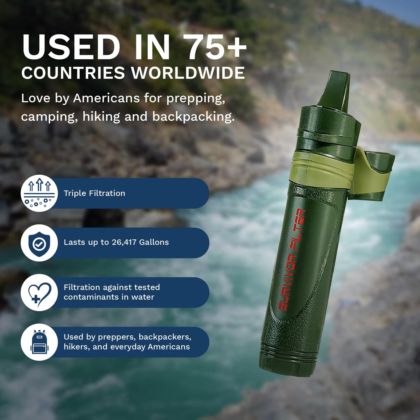 Survivor Filter Portable Water Filter Straw - Water Filter Camping, Travelling and Hiking - BPA-Free