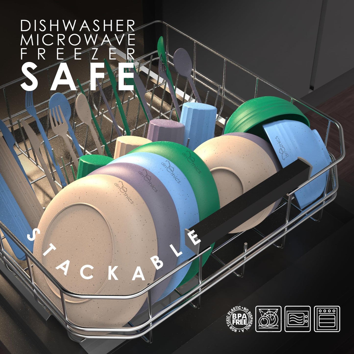 Wheatstraw Dinnerware Set for 4 - Camping Dishes & Utensils - Microwavable Plates - Alternate To Plastic Plates And Bowls - Camping Kitchen Set - Rv Dinnerware - Wheat Straw Dorm Dishes