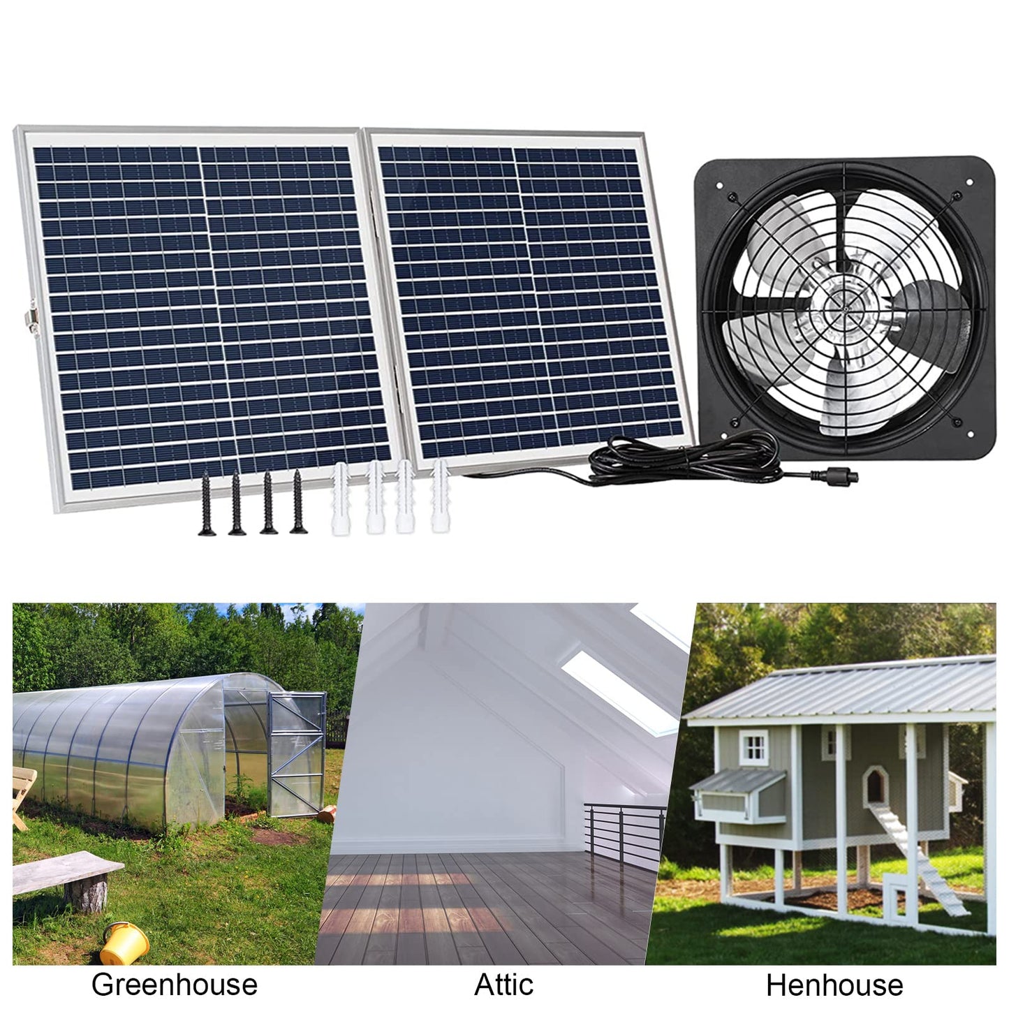 ECO-WORTHY 25W Solar Powered Attic Ventilator Gable Roof Vent Fan with 30W Foldable Panel - Fans for Home Attic, Greenhouse, RV or Outdoor, Ready-to-Use Fan,