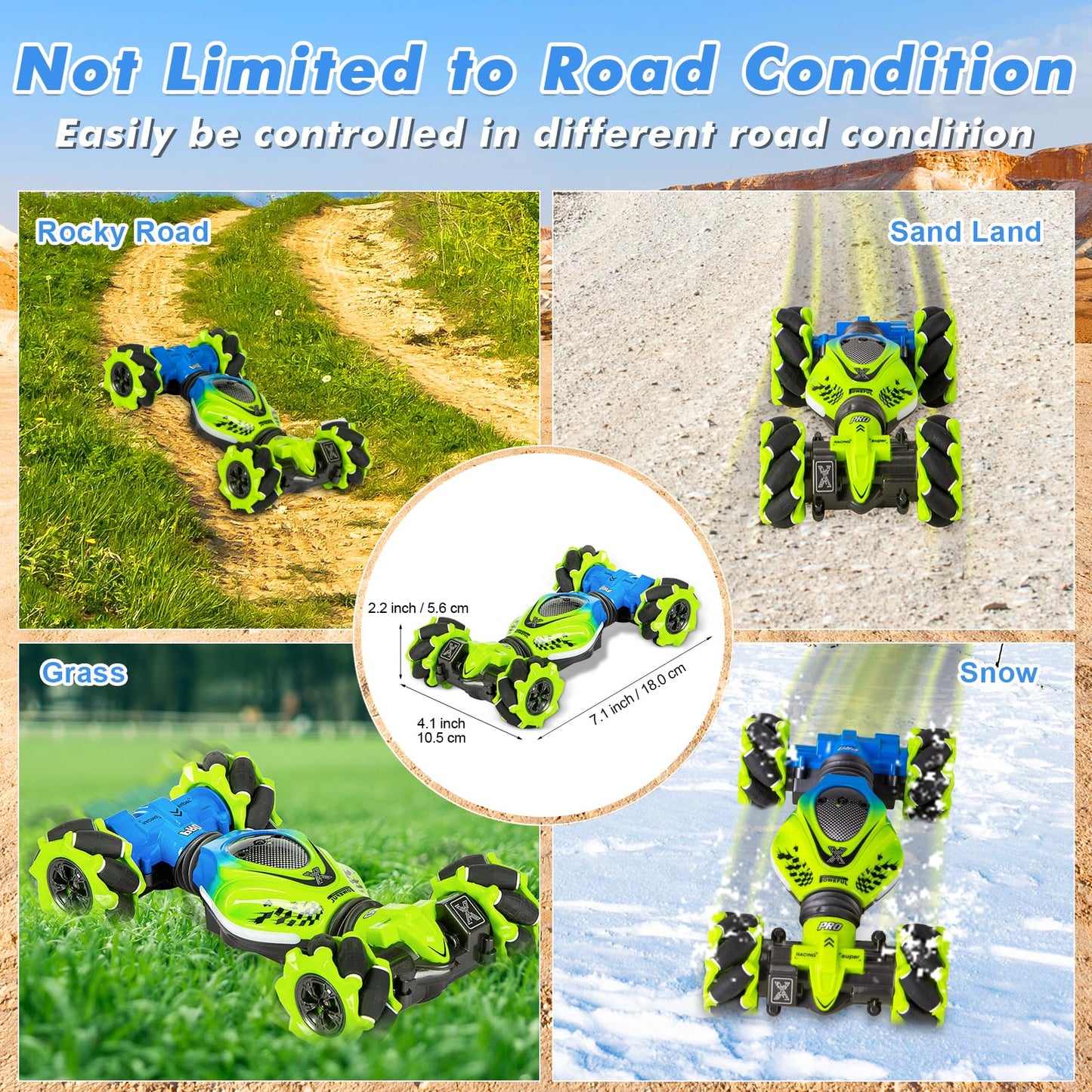 Fosgoit Gesture RC Car, 2.4GHz 4WD Gesture Sensing RC Stunt Car Toys for 6-12 Years Old Boys Girls, Hand Controlled Remote Drift Twist Offroad 360° Rotation with Lights Music for Birthday Gifts