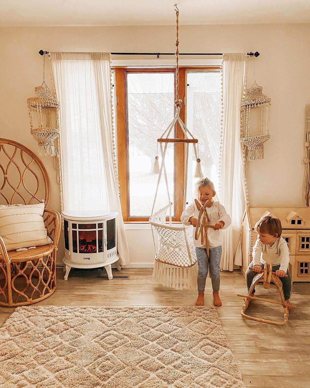 e-Flame USA Regal Freestanding Electric Fireplace Stove - 3-D Log and Fire Effect (White)