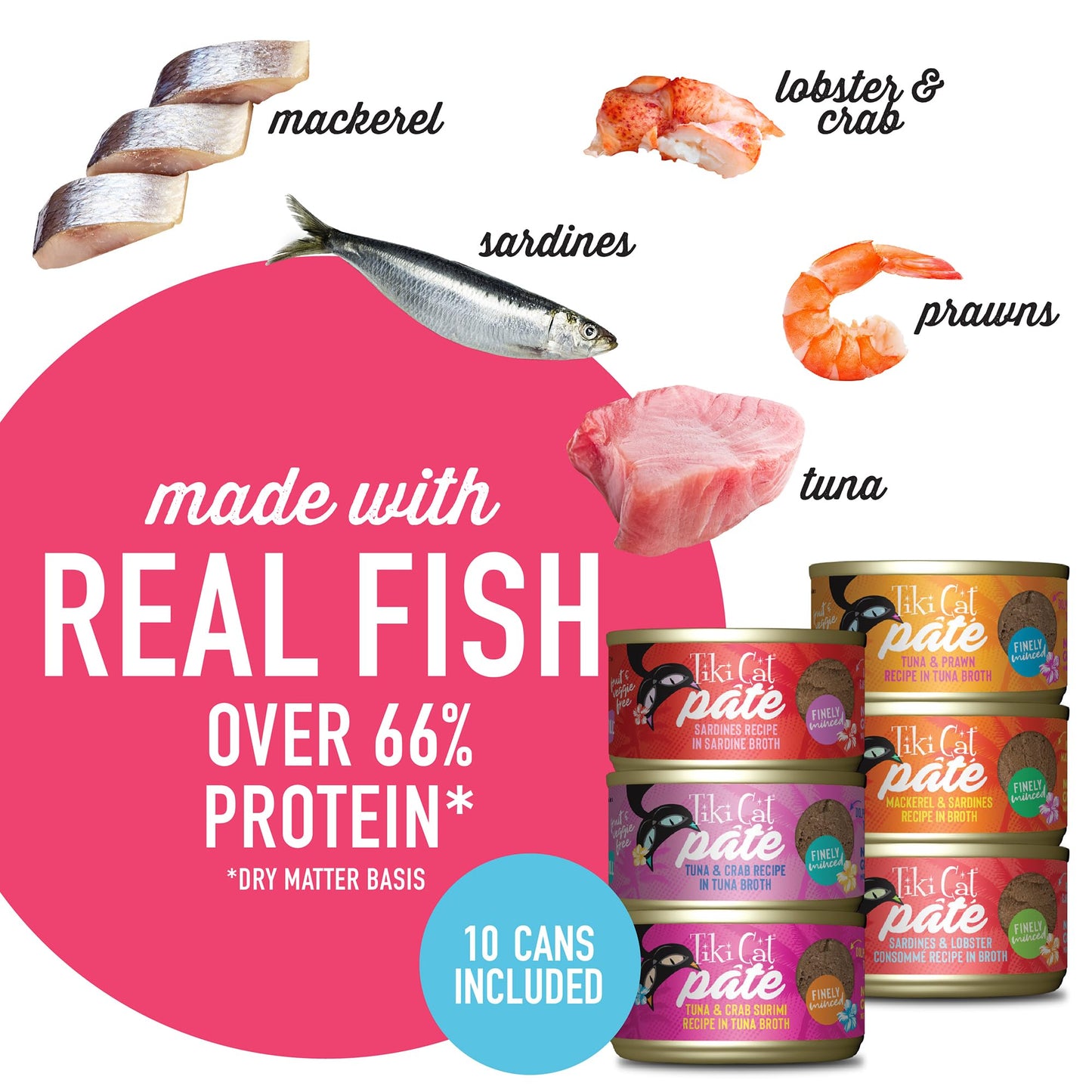 Tiki Cat Grill Pâté Variety Pack, Combinations of Real Flaked Fish, Wet High-Protein & High-Moisture Cat Food, 2.8 oz. Cans (Pack of 12)