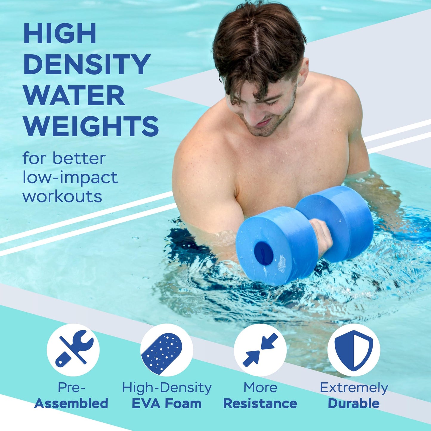 Sunlite Sports Water Workout Combo Set, High Density Water Weights for Pool Exercise, Swim Belt, Aerobics Equipment, Aqua Jogger Belt, Pool Fitness, Aqua Therapy & Exercise