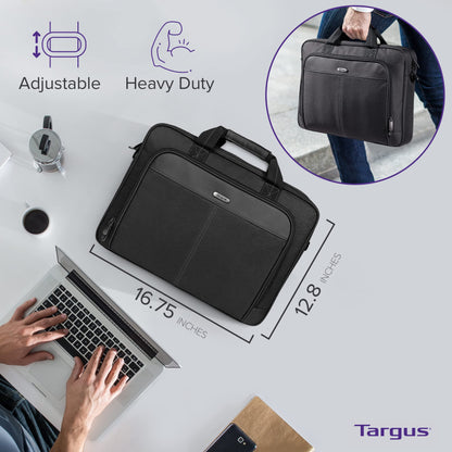 Targus 15-16 Inch Classic Slim Laptop Bag, Black - Ergonomic Briefcase and Messenger Bag - Spacious Foam Padded Laptop Bag for 16" Laptops and Under (TCT027US)
