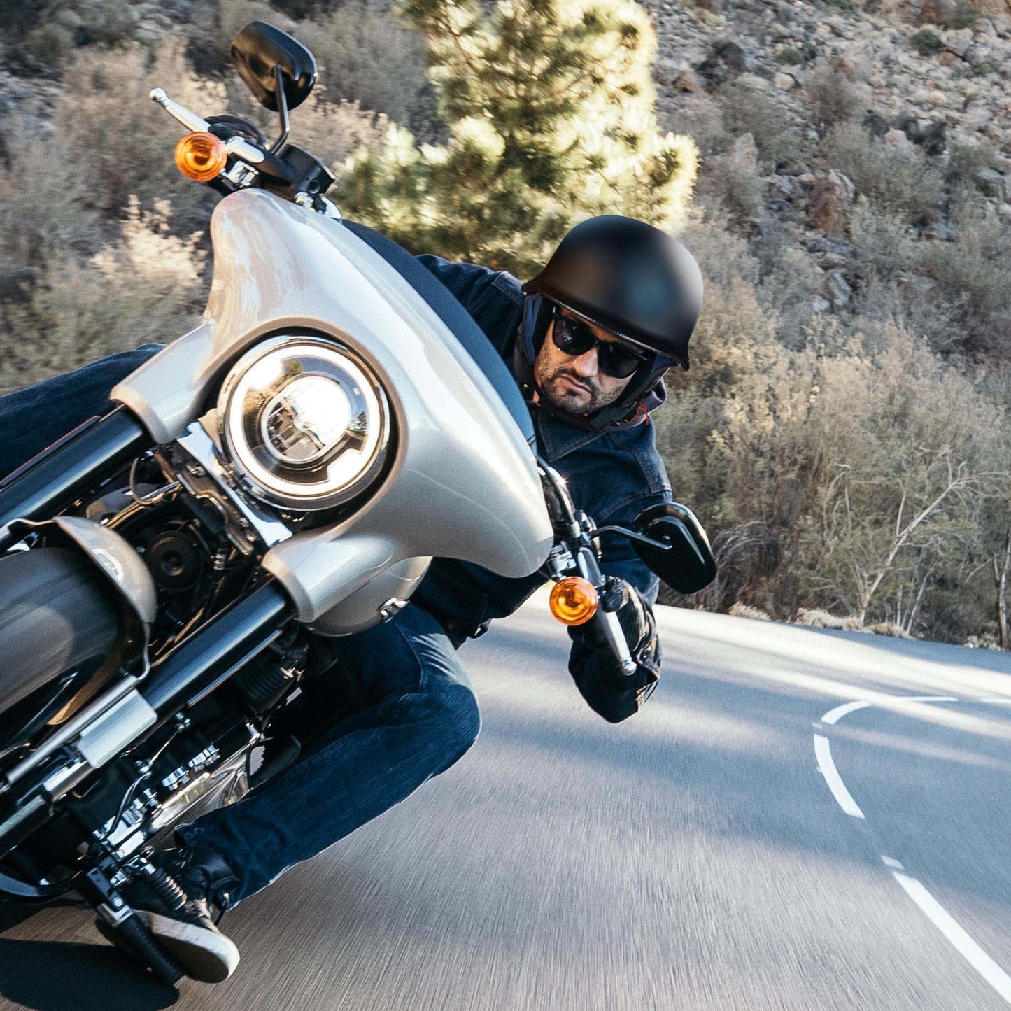 AHR Motorcycle Helmet German Style Half Helmet for Bike Cruiser Scooter Chopper Half Face Helmet for Men Women DOT Approved, Run-G (Matte Black, L)