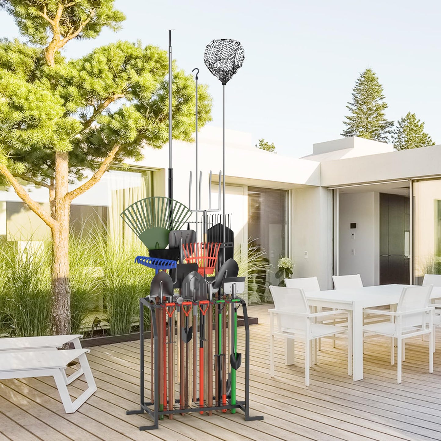 Trieez Extra Large Garden Tool Organizer for Garage, NEVER FALL OVER - Yard Tool Organizer Garage for Organization and Storage, Tool Rack for Shed, Outdoor, Tool Stand