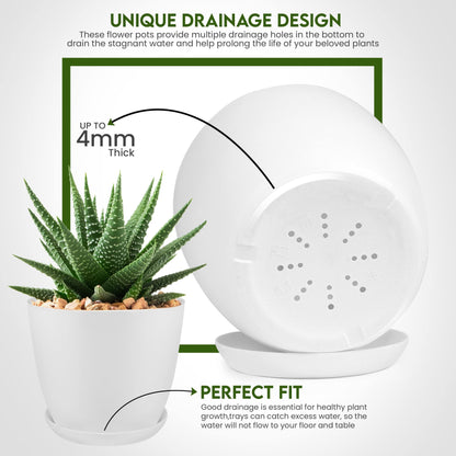Utopia Home - Plant Pots Indoor with Drainage - 7/6.6/6/5.3/4.8 Inches Garden Flower Pots for Indoor Planter - 5 Pack White Plastic Planters - Ideal for Stocking Stuffers or Room, Office Home Decor