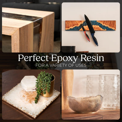 Promise Epoxy Epoxy Resin Kit 1 Gal-Crystal Clear, UV Resistant, Self Leveling, Food Safe for Table Top, Arts & Crafts, Wood Casting, Jewelry Making, Use with Mica Powder, Silicone Molds, Alcohol Ink